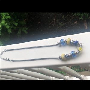Beaded Blue and Yellow Necklace